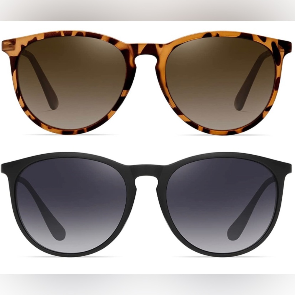 Polarized Sunglasses for Women Round Set of 2 Black Brown NEW